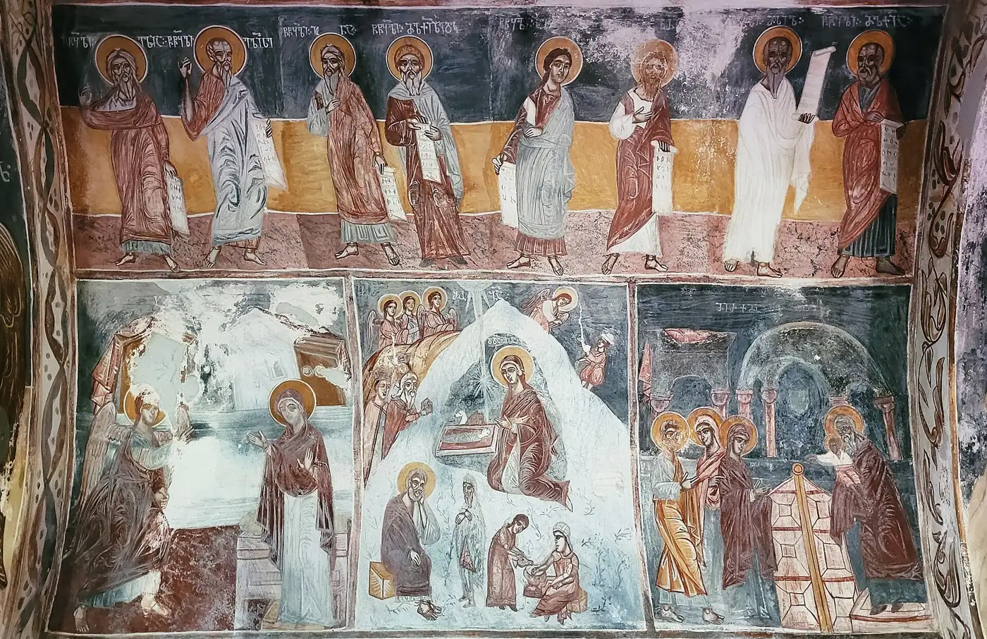 Medieval painted frescoes inside the Church of the Virgin at Gelati Monastery